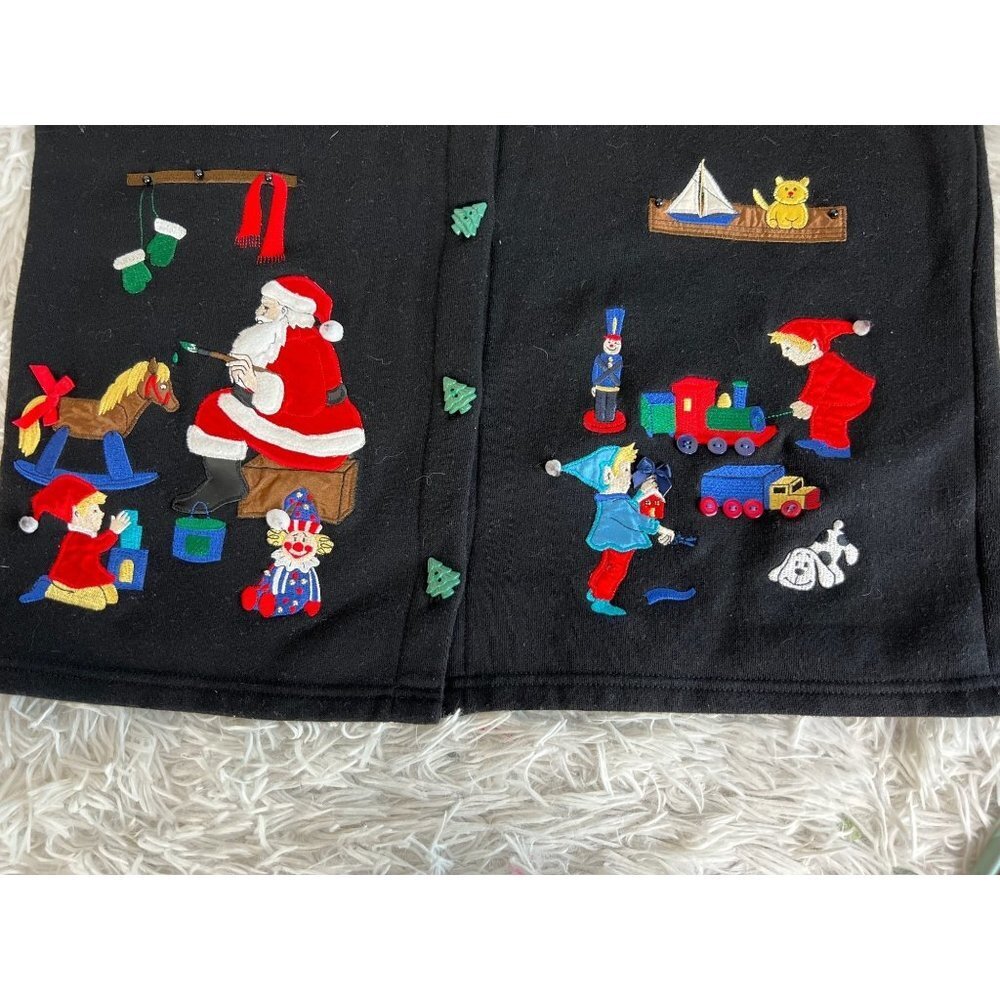 Karen Scott Christmas Vintage Button up Jacket M Santa Holidays - Picture 5 of 7